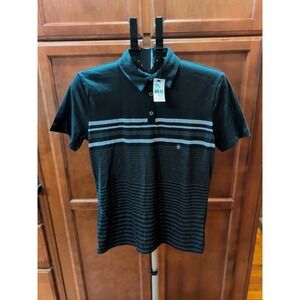 NWT‎ Structure Slim Fit Golf Polo Mens Short Sleeve Stripe Black Gray Sz Small
